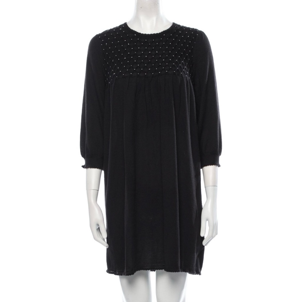 Milly of New York Black 100% Cashmere Embroidered Collar Detail Dress